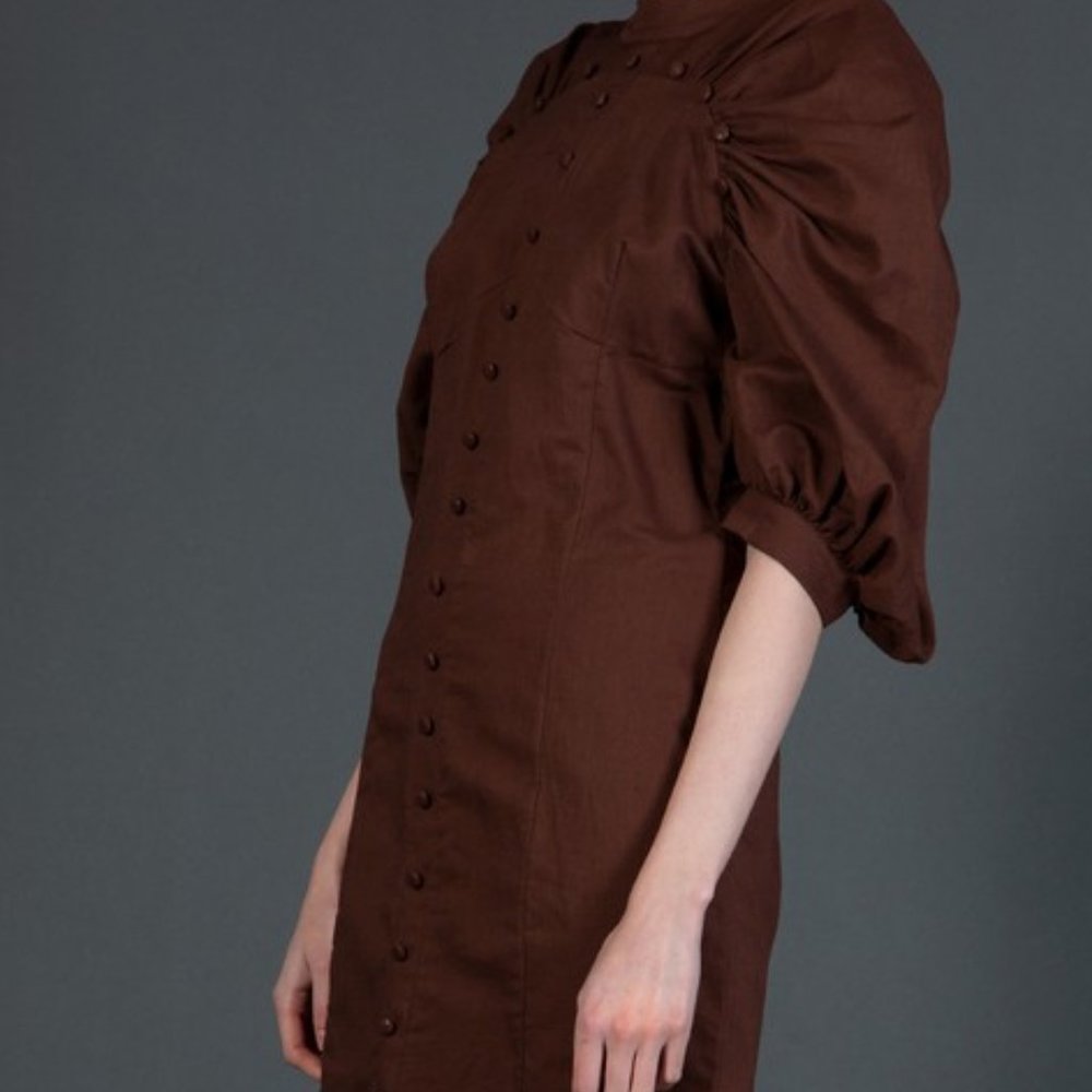 COPY - BEULAH Chocolate Mini Dress with Puff Sleeves